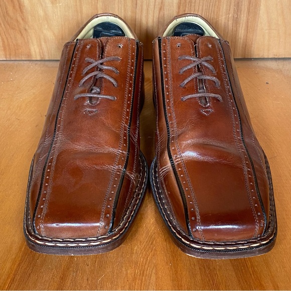 Mens 9 Stacy Adams Square Toe Dress Shoes Brown Leather TSS0438 - Picture 2 of 8